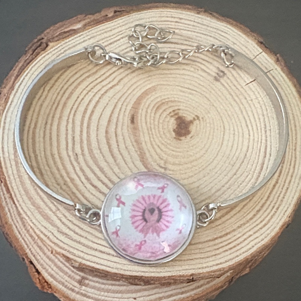 Hand Crafted Breast Cancer Awareness Pink Ribbon Bracelet